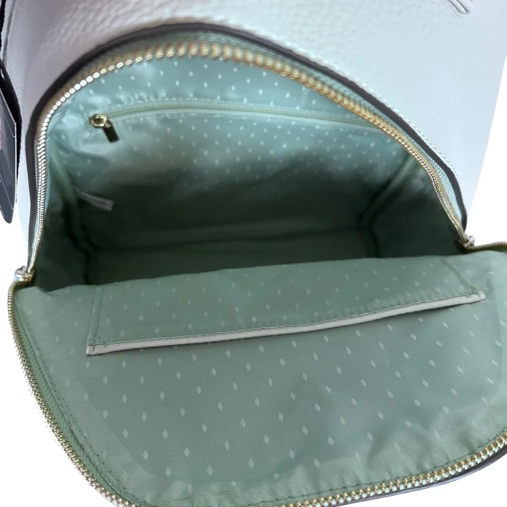 Vanessa Williams Womens White Pebble Leather Mini Backpack‎ V Logo Front Zip